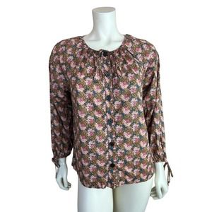 J.Crew Collection Blouse S Floral Print Tie Sleeve Button Front Ratti Prism